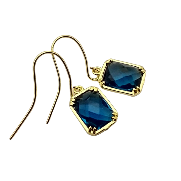 Blue Baguette Earrings, Gold  Earrings, Coastal Jewelry