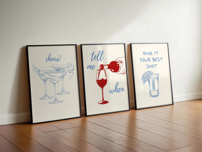Blue Bar Cart Wall Art Set Of 3 Trendy Bar Cart Decor Tequila Print Give It Your Best Shot Tell me when Print Modern Bar Cart Print DIGITAL