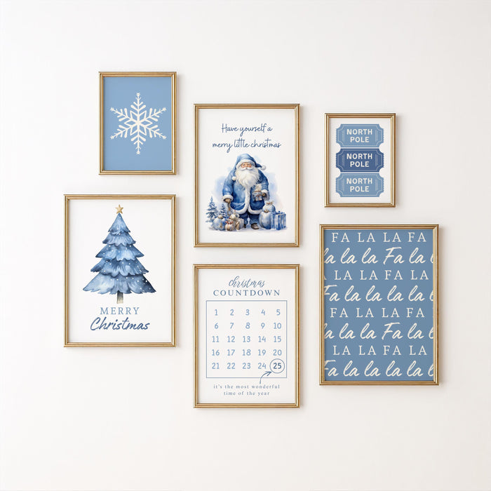 Christmas Wall Art Set of 12, Blue Holiday Prints, Minimalist Xmas Decor Bundle, Winter Printable Wall Art, Modern Christmas Posters DIGITAL