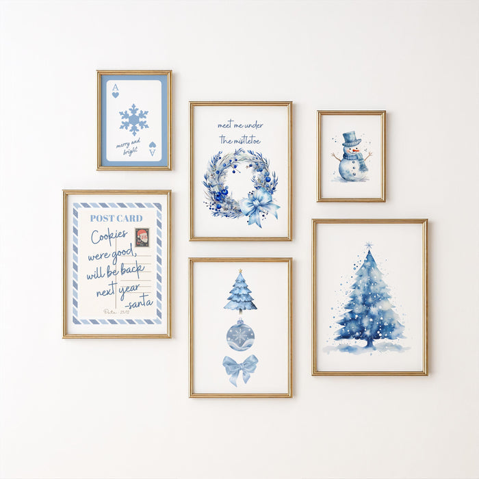 Christmas Wall Art Set of 12, Blue Holiday Prints, Minimalist Xmas Decor Bundle, Winter Printable Wall Art, Modern Christmas Posters DIGITAL