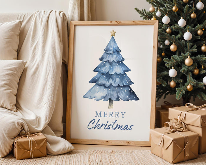Christmas Wall Art Set of 12, Blue Holiday Prints, Minimalist Xmas Decor Bundle, Winter Printable Wall Art, Modern Christmas Posters DIGITAL