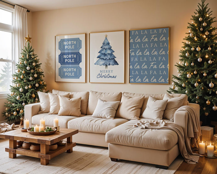 Christmas Wall Art Set of 12, Blue Holiday Prints, Minimalist Xmas Decor Bundle, Winter Printable Wall Art, Modern Christmas Posters DIGITAL