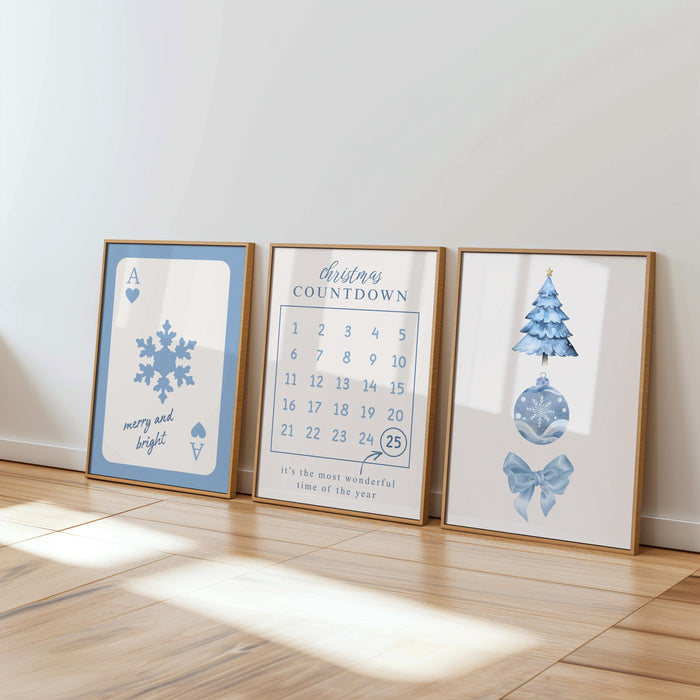 Christmas Wall Art Set of 12, Blue Holiday Prints, Minimalist Xmas Decor Bundle, Winter Printable Wall Art, Modern Christmas Posters DIGITAL