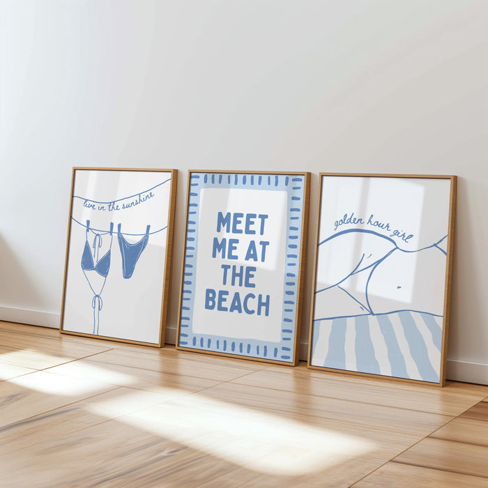 Blue Coastal Gallery Wall Set, Beach House Wall Art, Hamptons Style Decor, Meet Me At The Beach Print Set, Trendy Coastal Bundle Print Set
