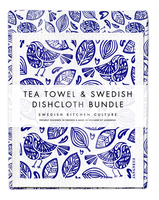 Blue Robins Bundle Swedish Dishcloth & Tea Towel