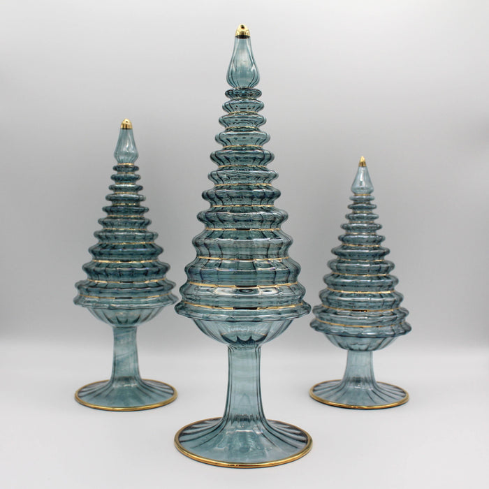 Blue Spruce Tall Blown Glass Tabletop Christmas Tree