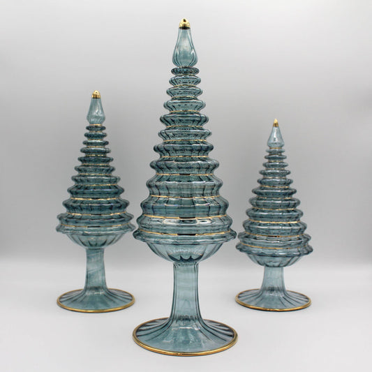 Blue Spruce Tall Blown Glass Tabletop Christmas Tree