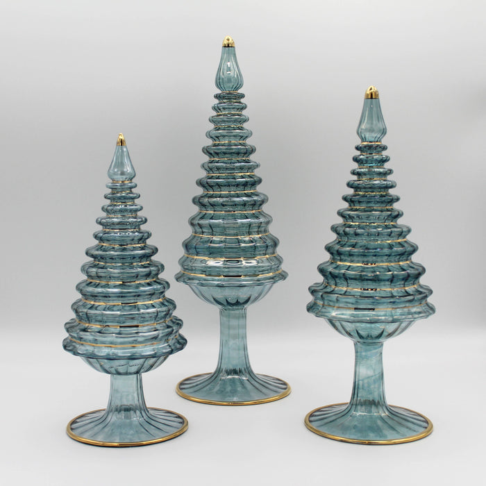 Blue Spruce Tall Blown Glass Tabletop Christmas Tree
