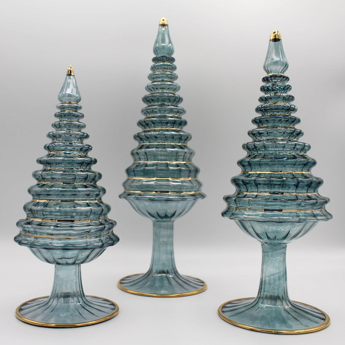 Blue Spruce Tall Blown Glass Tabletop Christmas Tree