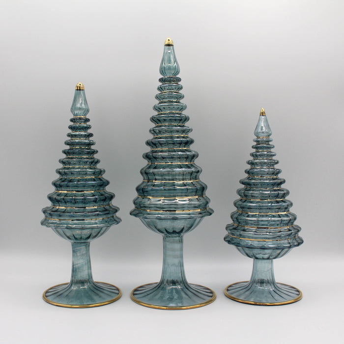 Blue Spruce Tall Blown Glass Tabletop Christmas Tree
