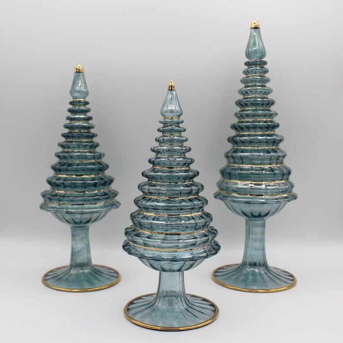 Blue Spruce Tall Blown Glass Tabletop Christmas Tree