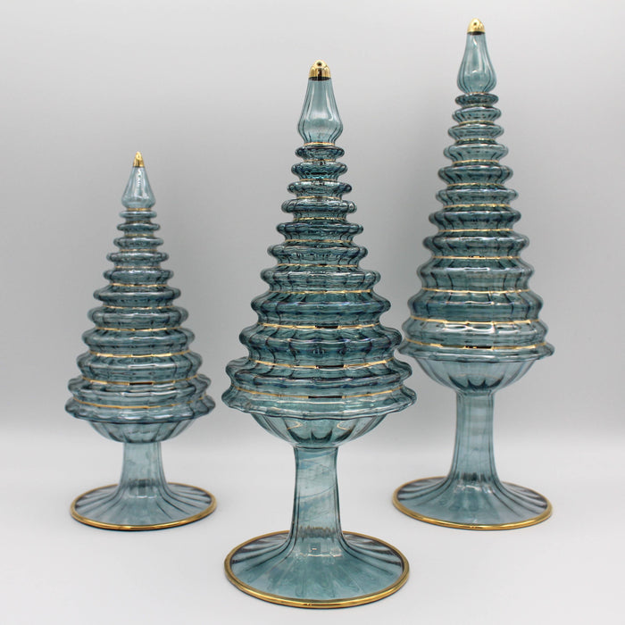 Blue Spruce Tall Blown Glass Tabletop Christmas Tree