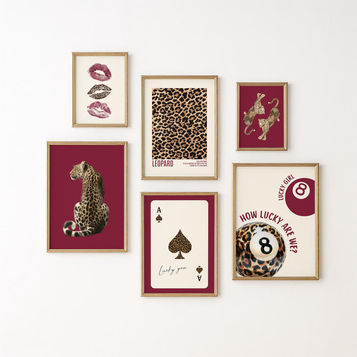 Luxury Burgundy Leopard Wall Art Set, Fashion Inspired Animal Prints, Editorial Style Gallery Wall, Chic Feminine Home Decor, Trendy Print