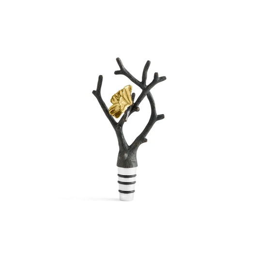 Michael Aram Butterfly Ginkgo wine stopper, metal with ginkgo leaf design, elegant wine barware accessory