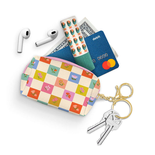 Checkerboard Blooms Key Chain Pouch - Olita Gifts & Goods