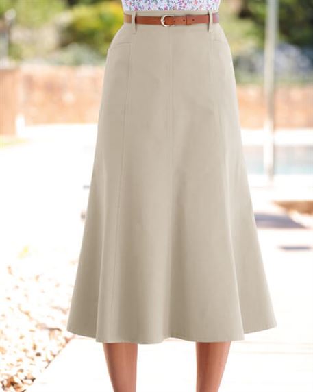 Chino Pure Cotton Twill Flared Skirt - Beige - Country Collection