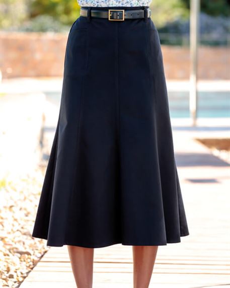 Chino Pure Cotton Twill Flared Skirt - Navy - Country Collection