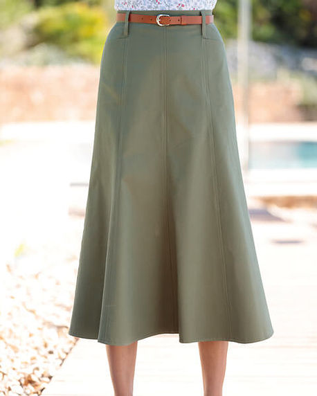 Chino Pure Cotton Twill Flared Skirt - Olive - Country Collection