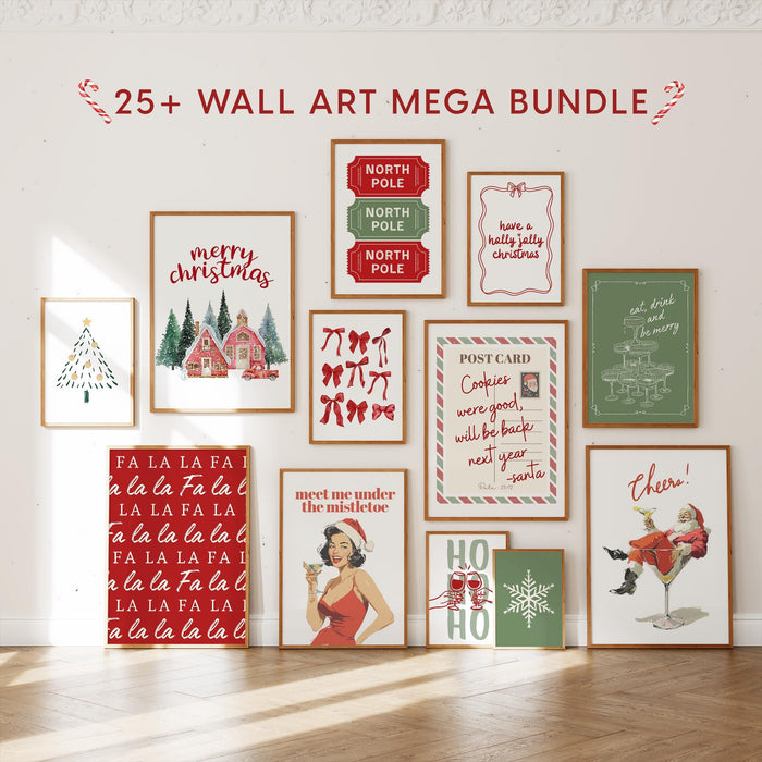 Christmas Wall Art Mega Bundle 25+ Prints, Holiday Poster Set, Retro Xmas Printable Decor, Festive Digital Download, Christmas Gift Bundle
