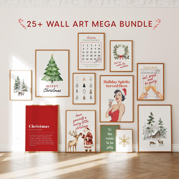 Christmas Wall Art Mega Bundle 25+ Prints, Holiday Poster Set, Retro Xmas Printable Decor, Festive Digital Download, Christmas Gift Bundle