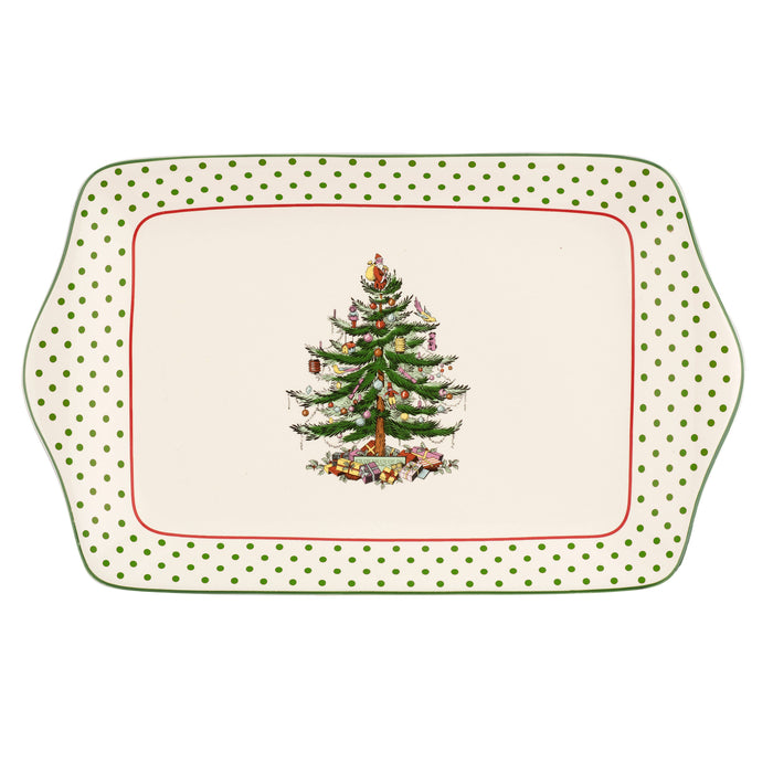 Christmas Tree Polka Dot Dessert Tray 12"