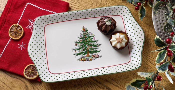 Christmas Tree Polka Dot Dessert Tray 12"