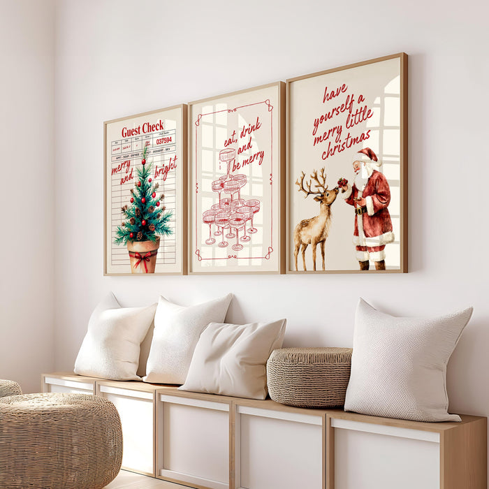 Set of 3 Christmas Prints, Christmas Wall Art, Guest Check Print, Holiday Decor, Typography Art, Christmas Coctail Print DIGITAL DOWNLOAD