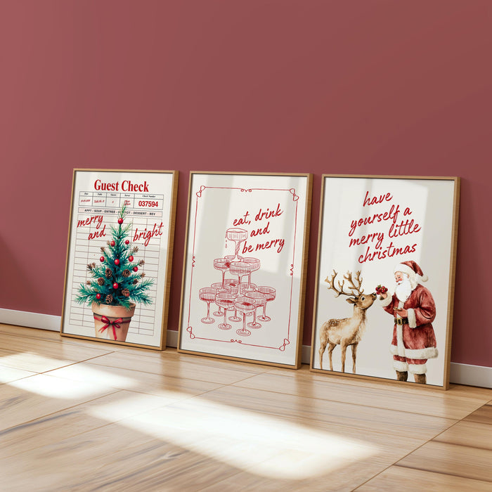 Set of 3 Christmas Prints, Christmas Wall Art, Guest Check Print, Holiday Decor, Typography Art, Christmas Coctail Print DIGITAL DOWNLOAD