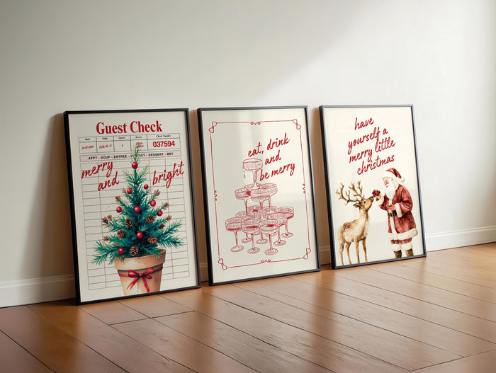 Set of 3 Christmas Prints, Christmas Wall Art, Guest Check Print, Holiday Decor, Typography Art, Christmas Coctail Print DIGITAL DOWNLOAD