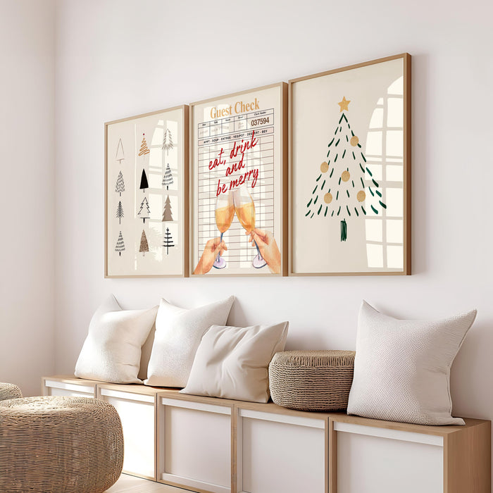 Set of 3 Christmas Prints, Modern Christmas Wall Art, Guest Check Print, Holiday Decor, Typography Art, Christmas Tree Print, DIGITAL