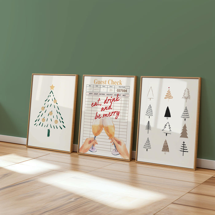 Set of 3 Christmas Prints, Modern Christmas Wall Art, Guest Check Print, Holiday Decor, Typography Art, Christmas Tree Print, DIGITAL