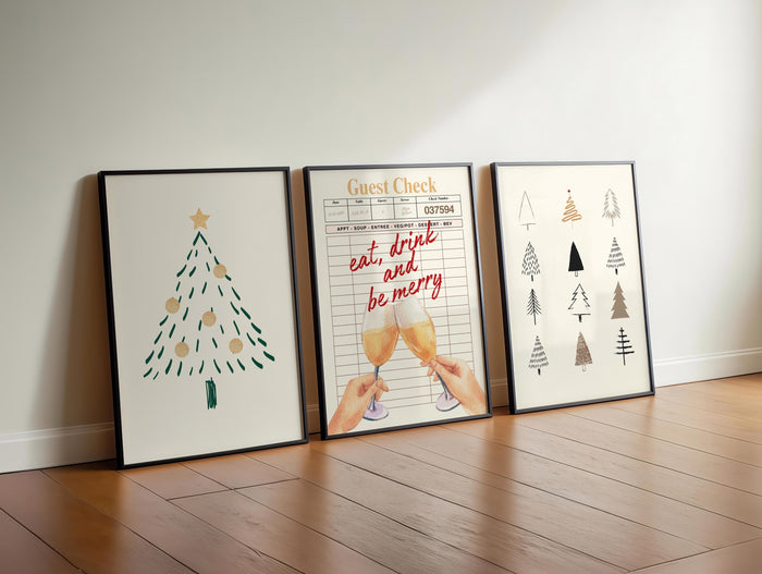 Set of 3 Christmas Prints, Modern Christmas Wall Art, Guest Check Print, Holiday Decor, Typography Art, Christmas Tree Print, DIGITAL
