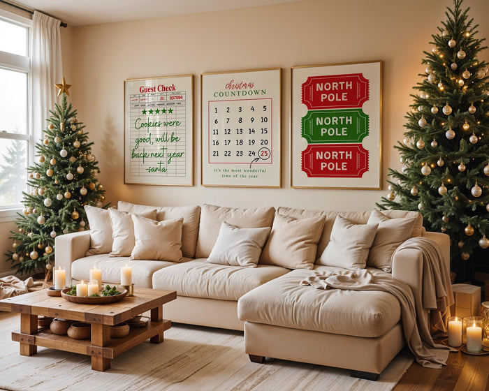Christmas Wall Art Set of 3, Santa Cookie Note Print, Holiday Countdown Calendar Poster, North Pole Ticket Christmas Decor, DIGITAL DOWNLOAD