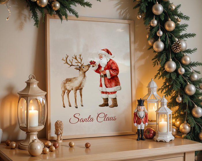 Set of 3 Christmas Prints Christmas Santa Claus with a Deer Print Xmas Printable Home Decor Christmas decorations Christmas Wall Art DIGITAL
