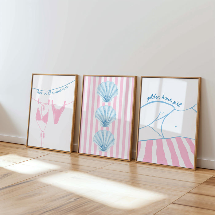 Coastal Beach Gallery Wall Set, Pink Blue Coastal Prints, Beach House Wall Art, Summer Beach Decor, Preppy Coastal Poster Set, Printable Art