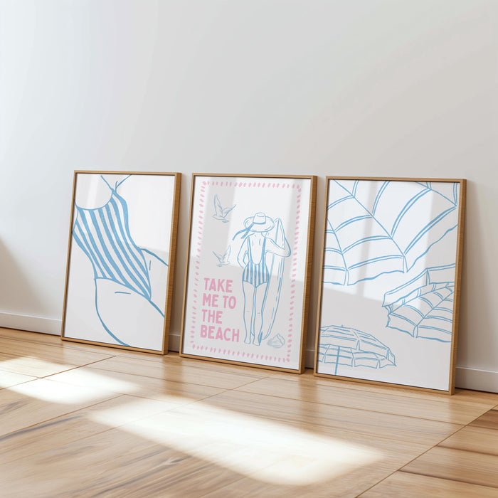 Coastal Beach Gallery Wall Set, Pink Blue Coastal Prints, Beach House Wall Art, Summer Beach Decor, Preppy Coastal Poster Set, Printable Art