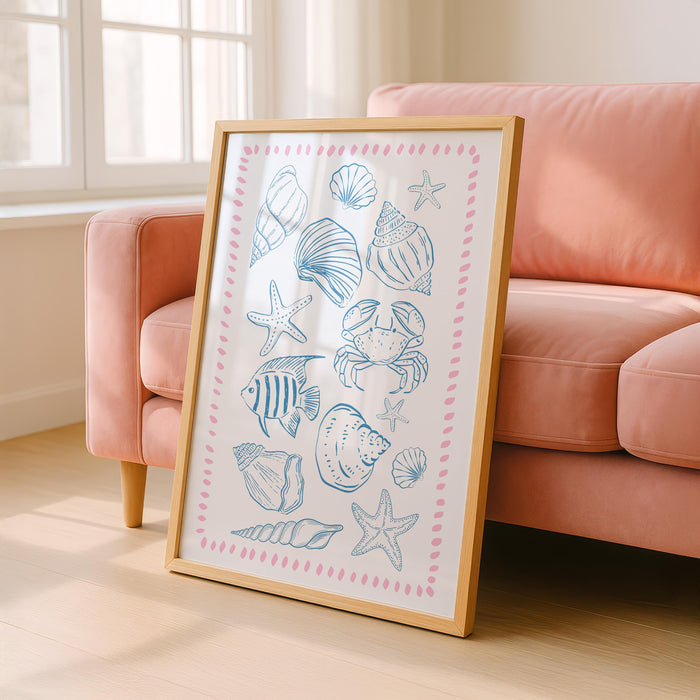 Coastal Wall Art Set of 3, Beach House Gallery Wall, Pink Blue Shell Prints, Preppy Coastal Decor, Summer Printable Art, DIGITAL DOWNLOAD