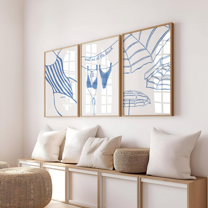 Coastal Wall Art Set of 6 Printable, Blue Beach Line Art Prints, Summer Seaside Gallery Wall, Bathroom Living Room Decor, DIGITAL DOWNLOAD