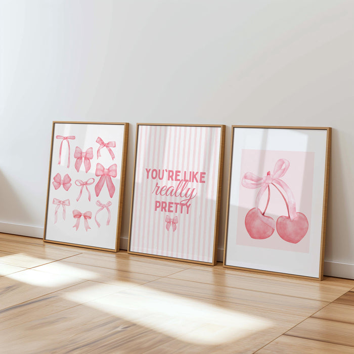 Coquette Pink Wall Art Set of 6, You’re Like Really Pretty Quote Print, Soft Girl Aesthetic Bedroom Gallery Wall Decor, Girly Fashion Art