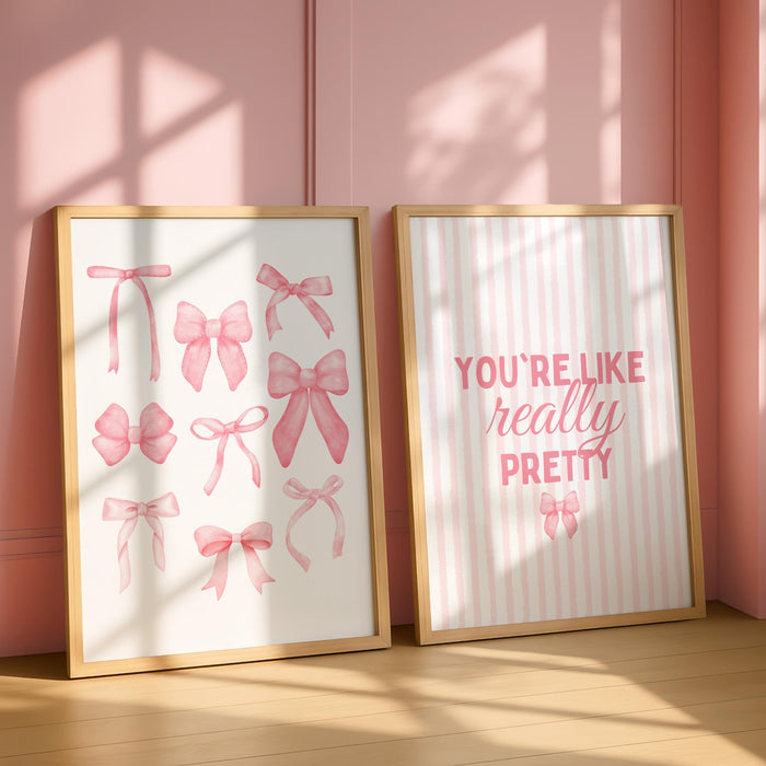 Coquette Pink Wall Art Set of 6, You’re Like Really Pretty Quote Print, Soft Girl Aesthetic Bedroom Gallery Wall Decor, Girly Fashion Art