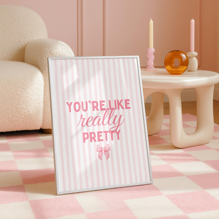 Coquette Pink Wall Art Set of 6, You’re Like Really Pretty Quote Print, Soft Girl Aesthetic Bedroom Gallery Wall Decor, Girly Fashion Art