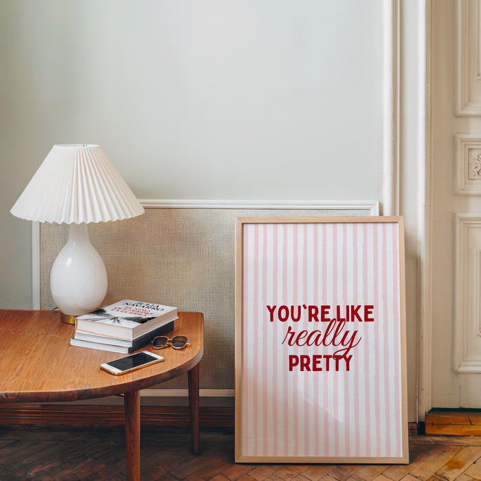 Coquette Pink Wall Art Set of 6, You’re Like Really Pretty Quote Poster, Girly Bedroom Gallery Wall Prints, Aesthetic Fashion Girls Room