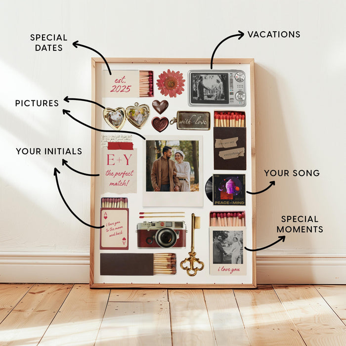 Editable Canva Template Matchbox Poster, Personalized Photo Collage Wall Art, Custom Anniversary Gift for Couples Wedding Engagement DIGITAL