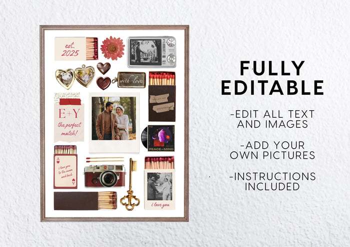 Editable Canva Template Matchbox Poster, Personalized Photo Collage Wall Art, Custom Anniversary Gift for Couples Wedding Engagement DIGITAL