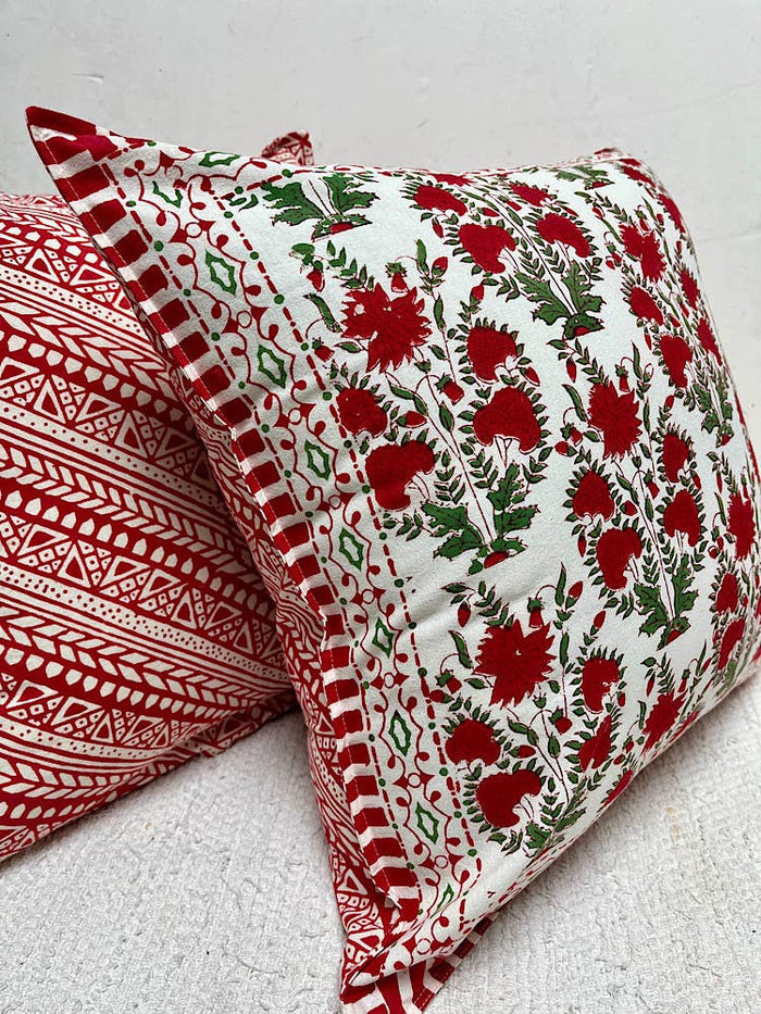 Elegant Vibrant Firecracker Flower Block Print Pillow 18x18 with Insert