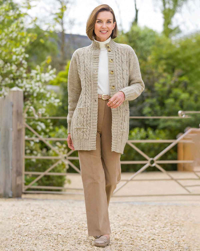 Elsie Longline Pure Shetland Wool Cable Cardigan - Image 2 - Country Collection