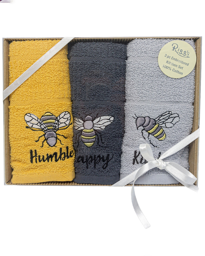 Embroidered 3pc Kitchen Towel Set - Bees