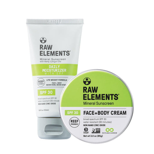 Raw Elements Face + Body Tube SPF 30 Bio-Resin Tube & Plastic Free Tin Bundle