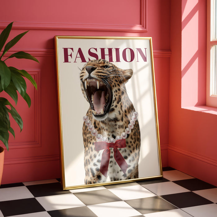Fashion Leopard Wall Art Set, Red Lips Print, Leopard Shoes Poster, Fashionista Wall Decor, Chic Girly Gallery Wall, Fashion Lover Gift