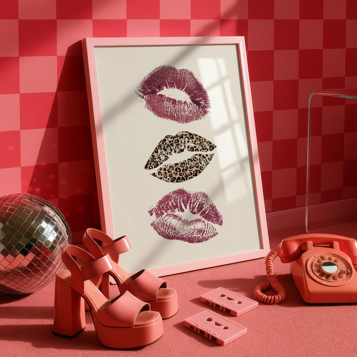Fashion Leopard Wall Art Set, Red Lips Print, Leopard Shoes Poster, Fashionista Wall Decor, Chic Girly Gallery Wall, Fashion Lover Gift